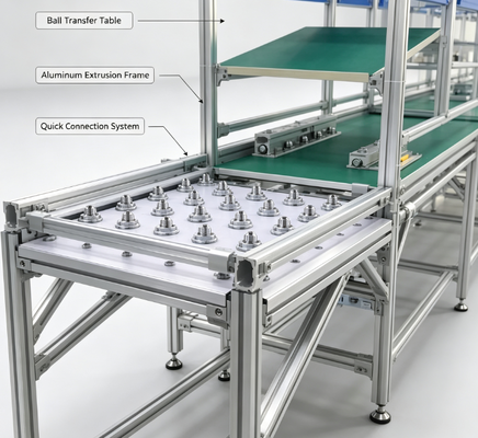 Custom Industrial Aluminum Profile Ball Transfer Assembly Line, Anti-Static PVC Belt Conveyor Production Workstation