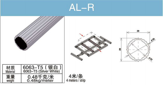 เส้นผ่านศูนย์กลาง 28 มม. ท่ออลูมิเนียม 6063 T5 รอบ AL-R สีเงินแบนสำหรับชั้นวางลอจิสติก